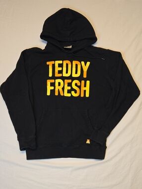 Teddy Fresh Black Pullover Hoodie Sweater with Bold Yellow & Orange Logo